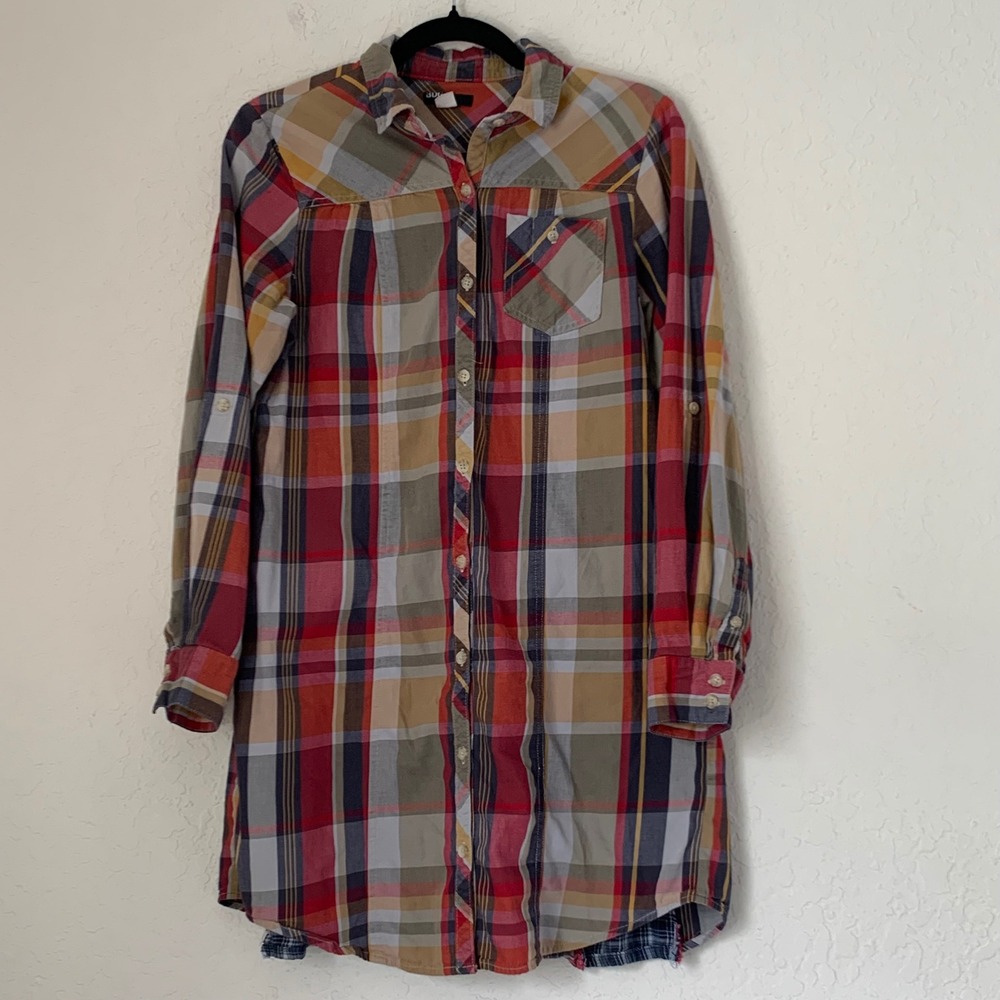 BDG Shirt Dress Women S Red Green Plaid Mini Western Boho Rodeo Cabin Lumberjack